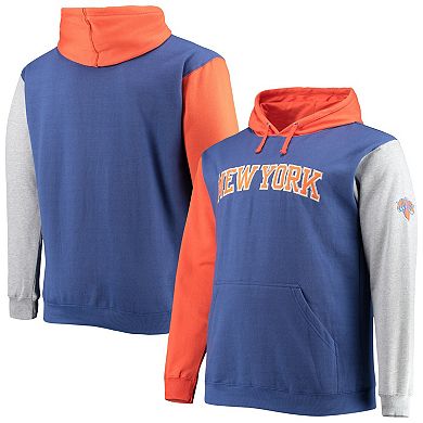 Men's Fanatics Branded Royal/Orange New York Knicks Big & Tall Double Contrast Pullover Hoodie