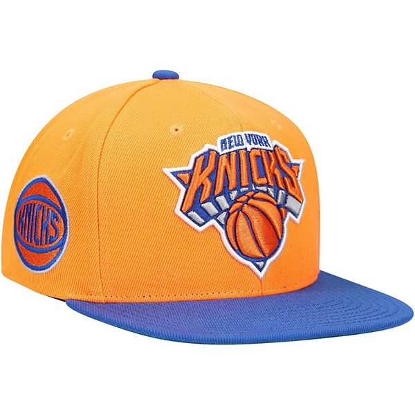 Men's Mitchell & Ness Orange/Royal New York Knicks XL Wordmark Snapback Hat