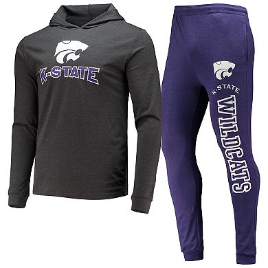 Men's Concepts Sport Purple/Charcoal Kansas State Wildcats Meter Long Sleeve Hoodie T-Shirt & Jogger Pants Set