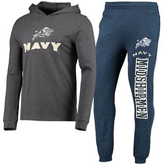 Men's Concepts Sport Heathered Navy/Heathered Charcoal Navy Midshipmen Meter Long Sleeve Hoodie T-Shirt & Jogger Pants Set