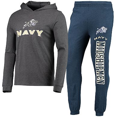 Men's Concepts Sport Heathered Navy/Heathered Charcoal Navy Midshipmen Meter Long Sleeve Hoodie T-Shirt & Jogger Pants Set