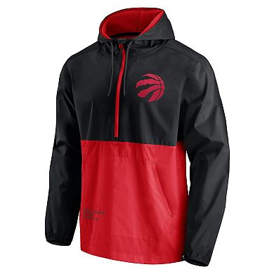 Men's Fanatics Branded Black/Red Toronto Raptors Anorak Block Party Windbreaker Half-Zip Hoodie Jacket