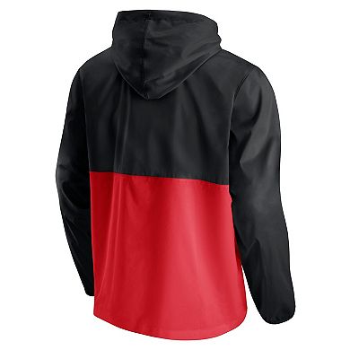 Men's Fanatics Branded Black/Red Toronto Raptors Anorak Block Party Windbreaker Half-Zip Hoodie Jacket