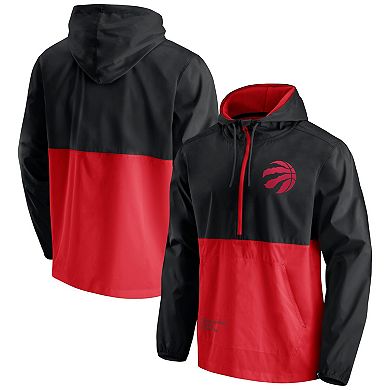 Men's Fanatics Branded Black/Red Toronto Raptors Anorak Block Party Windbreaker Half-Zip Hoodie Jacket