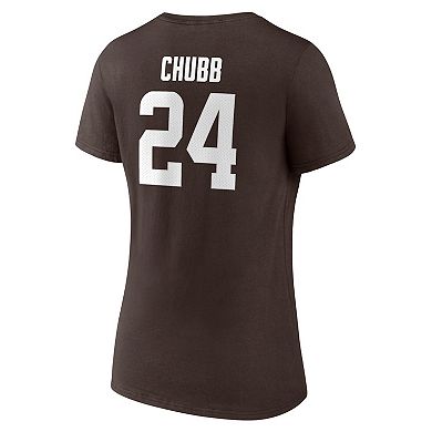 Women's Fanatics Branded Nick Chubb Brown Cleveland Browns Player Icon Name & Number V-Neck T-Shirt