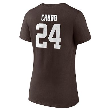 Women's Fanatics Nick Chubb Brown Cleveland Browns Player Icon Name & Number V-Neck T-Shirt