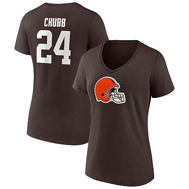 Women's Fanatics Branded Nick Chubb Brown Cleveland Browns Player Icon Name & Number V-Neck T-Shirt