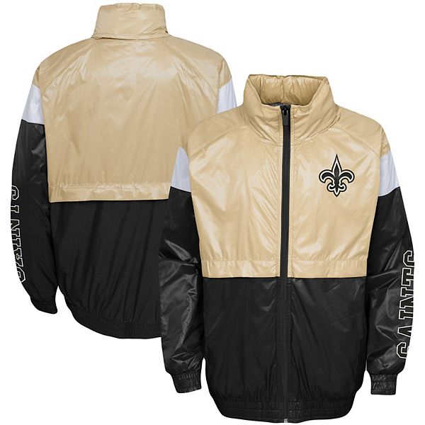 Youth Gold/Black New Orleans Saints Goal Line Stance Full-Zip Hoodie Windbreaker Size: Large