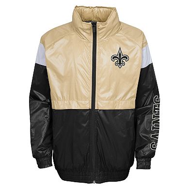 Youth Gold/Black New Orleans Saints Goal Line Stance Full-Zip Hoodie Windbreaker