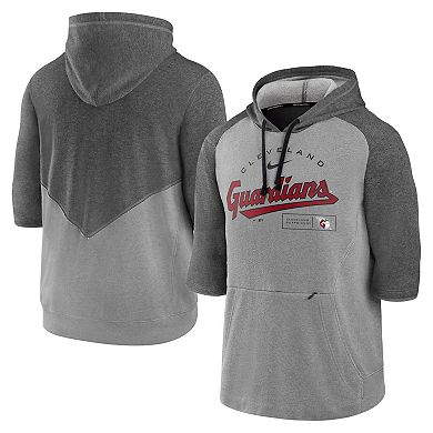 Men's Nike Heathered Charcoal/Heathered Gray Cleveland Guardians Team Modern Arch 3/4 Sleeve Pullover Hoodie