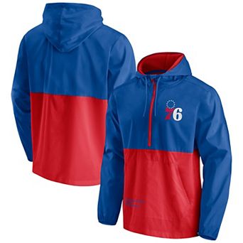 Men's Fanatics Branded Royal/Red Philadelphia 76ers Anorak Block Party Windbreaker Half-Zip Hoodie Jacket