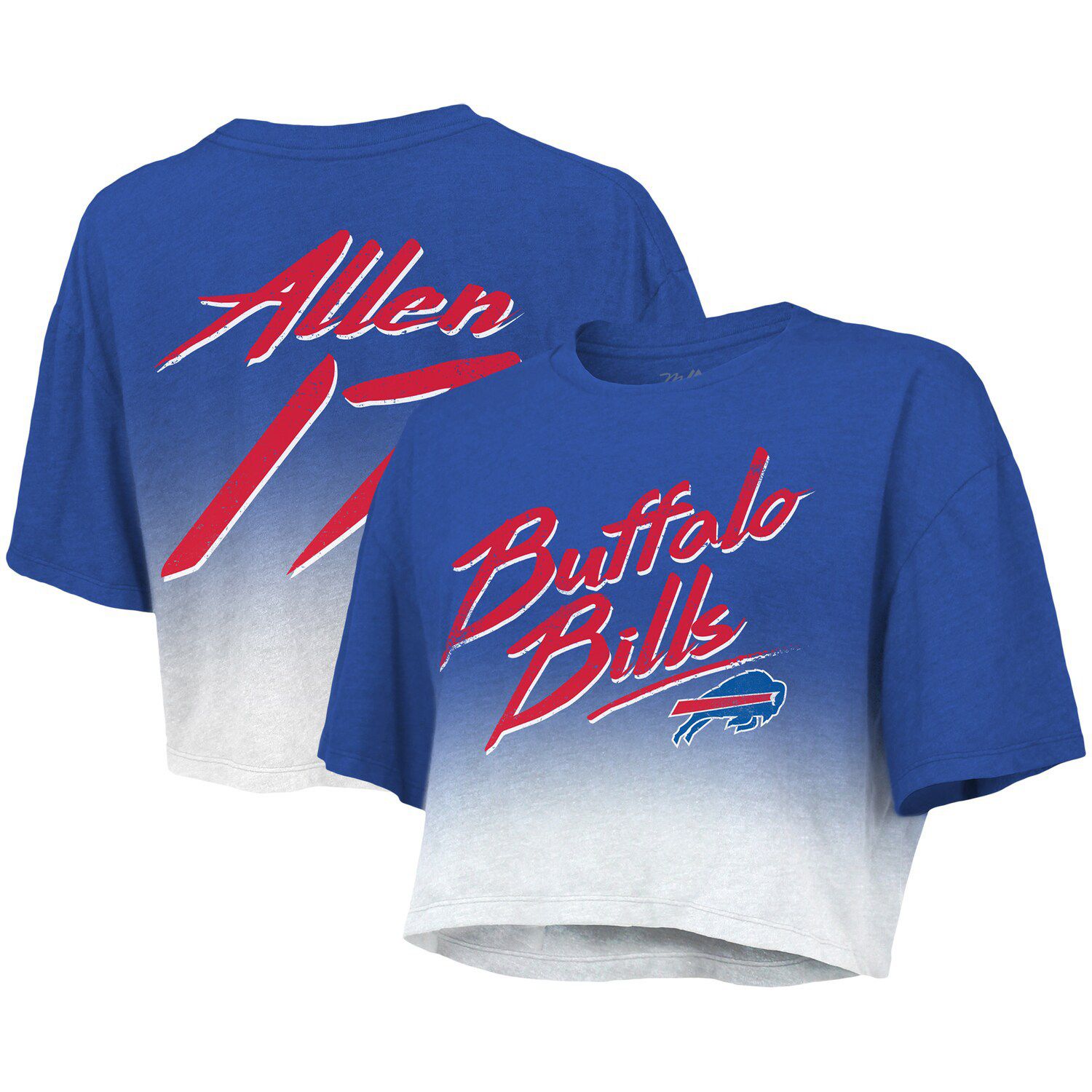 Men's Majestic Threads Josh Allen Cream/Royal Buffalo Bills Vintage Player Name & Number 3/4-Sleeve Fitted T-Shirt Size: Small