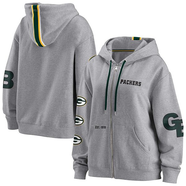 Women's Wear by Erin Andrews Heather Gray Green Bay Packers Plus Size Full-Zip Hoodie