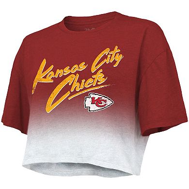 Women's Majestic Threads Patrick Mahomes Red/White Kansas City Chiefs Drip-Dye Player Name & Number Tri-Blend Crop T-Shirt