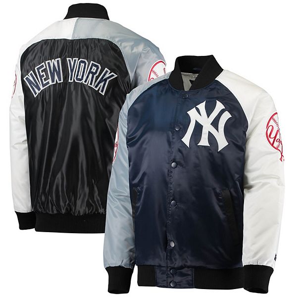 Men's Starter Navy/Gray New York Yankees Varsity Tri-Color Satin Raglan  Full-Snap Jacket