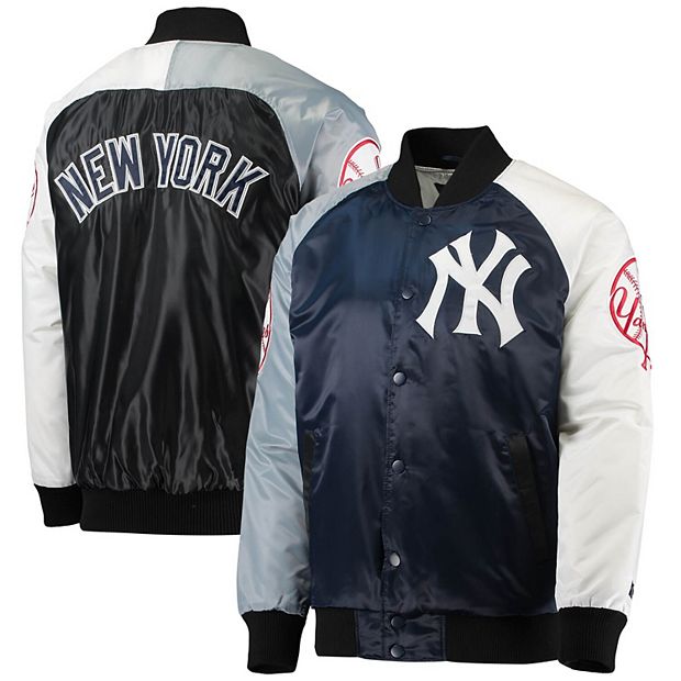 Men's New York Yankees White/Navy Satin Full-Snap Jacket