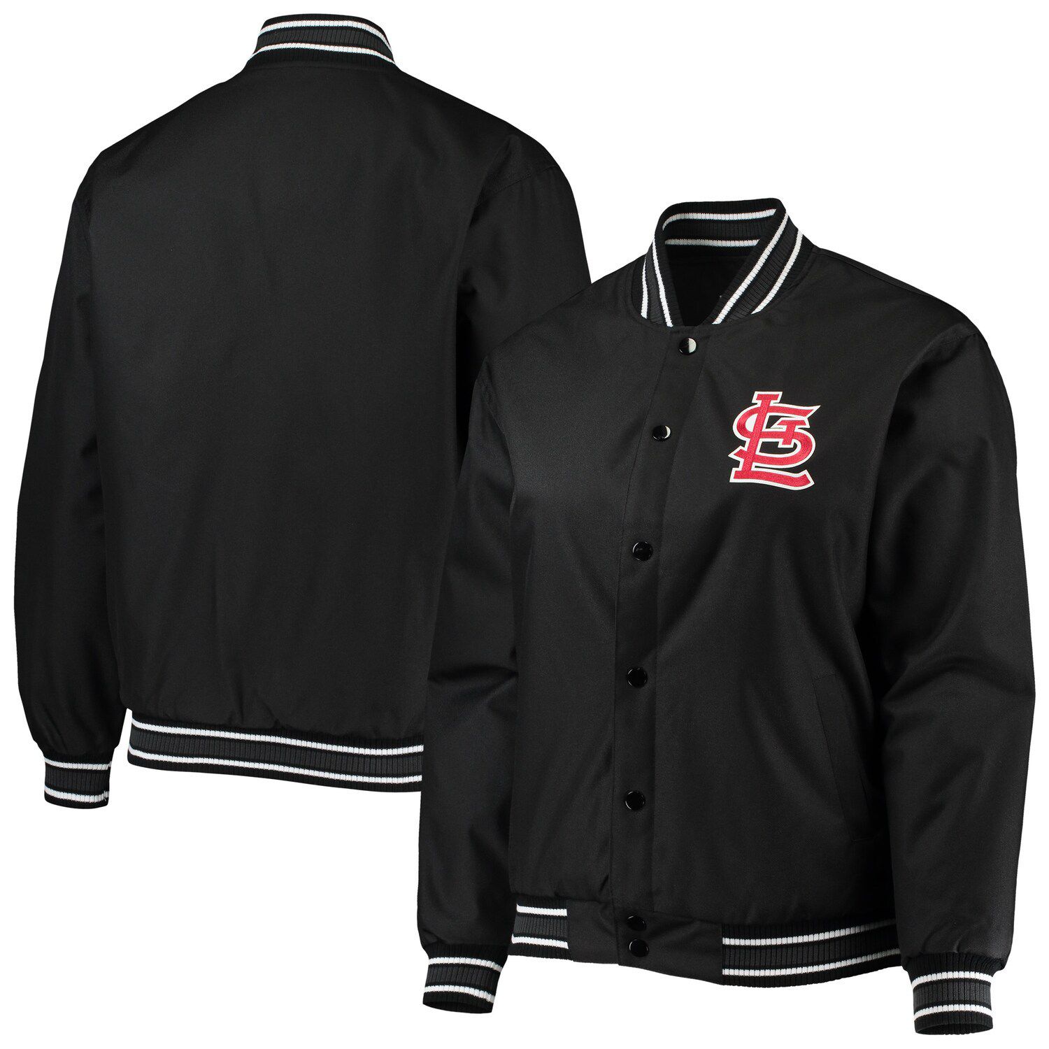 Image for Unbranded Women's JH Design Black St. Louis Cardinals Plus Size Poly Twill Full-Snap Jacket at Kohl's.