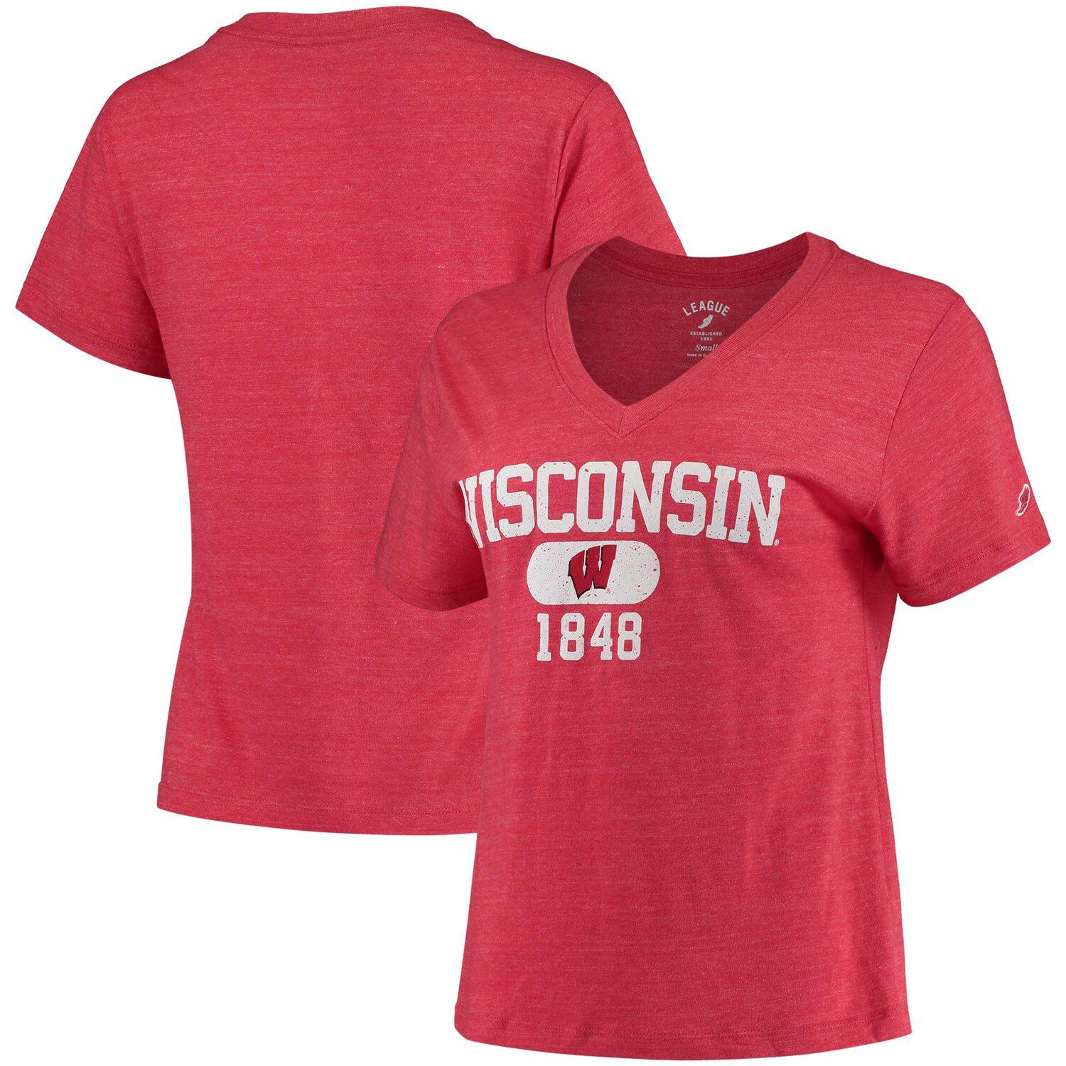 Image for Unbranded Women's League Collegiate Wear Heathered Red Wisconsin Badgers Intramural Boyfriend Tri-Blend V-Neck T-Shirt at Kohl's.