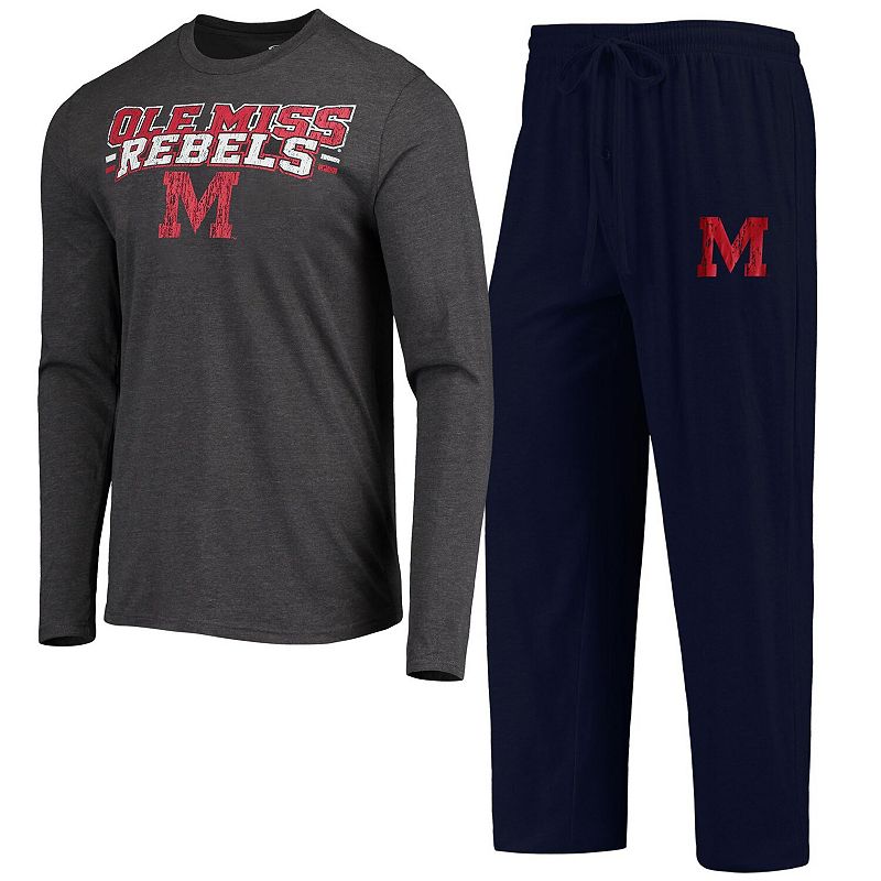 Mens Concepts Sport Navy/Heathered Charcoal Ole Miss Rebels Meter Long Sle