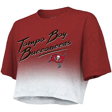 Women's Majestic Threads Tom Brady Red/White Tampa Bay Buccaneers Drip-Dye Player Name & Number Tri-Blend Crop T-Shirt