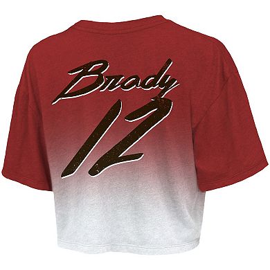 Women's Majestic Threads Tom Brady Red/White Tampa Bay Buccaneers Drip-Dye Player Name & Number Tri-Blend Crop T-Shirt