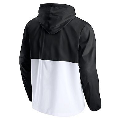 Men's Fanatics Branded Black/White Brooklyn Nets Anorak Block Party Windbreaker Half-Zip Hoodie Jacket