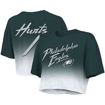 Women's Majestic Threads Jalen Hurts Green/White Philadelphia Eagles Drip-Dye Player Name & Number Tri-Blend Crop T-Shirt