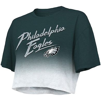 Women's Majestic Threads Jalen Hurts Green/White Philadelphia Eagles Drip-Dye Player Name & Number Tri-Blend Crop T-Shirt