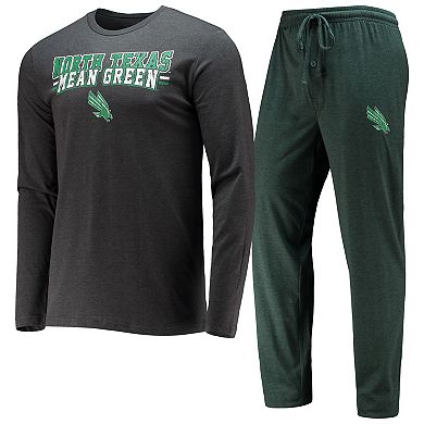 Men's Concepts Sport Kelly Green/Heathered Charcoal North Texas Mean Green Meter Long Sleeve T-Shirt & Pants Sleep Set