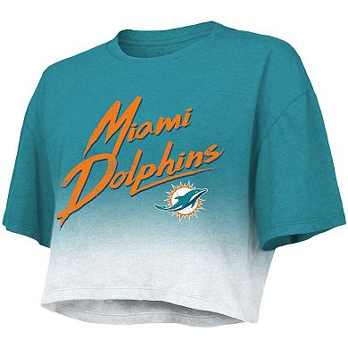 Women's Majestic Threads Tua Tagovailoa Aqua/White Miami Dolphins Drip-Dye Player Name & Number Tri-Blend Crop T-Shirt