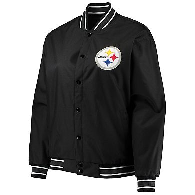 Women's JH Design Black Pittsburgh Steelers Plus Size Poly Twill Full-Snap Jacket