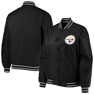 Women's JH Design Black Pittsburgh Steelers Plus Size Poly Twill Full-Snap Jacket