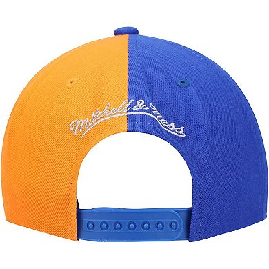 Men's Mitchell & Ness Royal/Orange New York Knicks Half and Half Snapback Hat