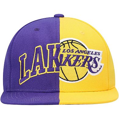 Men's Mitchell & Ness Purple/Gold Los Angeles Lakers Half and Half Snapback Hat