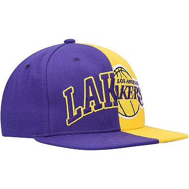 Men's Mitchell & Ness Purple/Gold Los Angeles Lakers Half and Half Snapback Hat