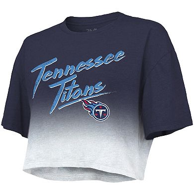 Women's Majestic Threads Derrick Henry Navy/White Tennessee Titans Drip-Dye Player Name & Number Tri-Blend Crop T-Shirt