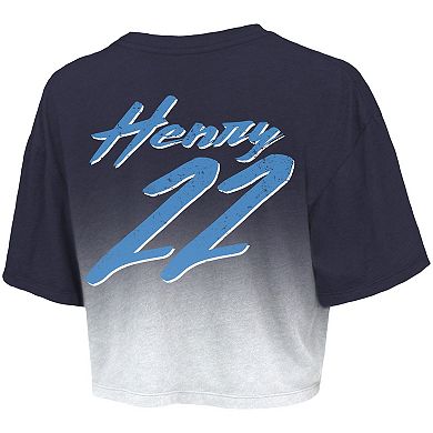 Women's Majestic Threads Derrick Henry Navy/White Tennessee Titans Drip-Dye Player Name & Number Tri-Blend Crop T-Shirt
