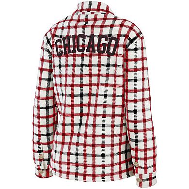 Women's WEAR by Erin Andrews Oatmeal Chicago Bulls Plaid Button-Up Shirt Jacket