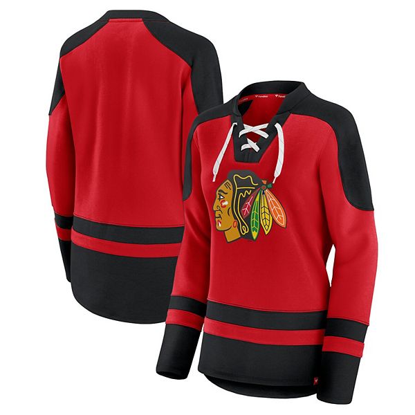 Women's Fanatics Branded Red/Black Chicago Blackhawks Net Gain Fleece V