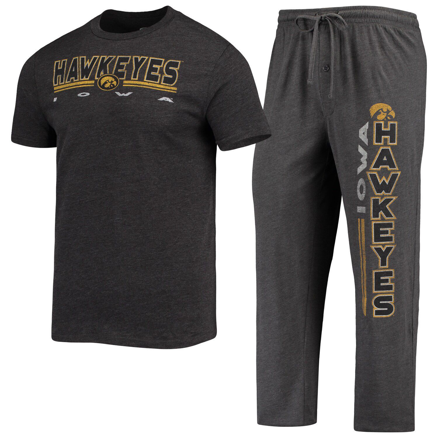 Image for Unbranded Men's Concepts Sport Heathered Charcoal/Black Iowa Hawkeyes Meter T-Shirt & Pants Sleep Set at Kohl's.