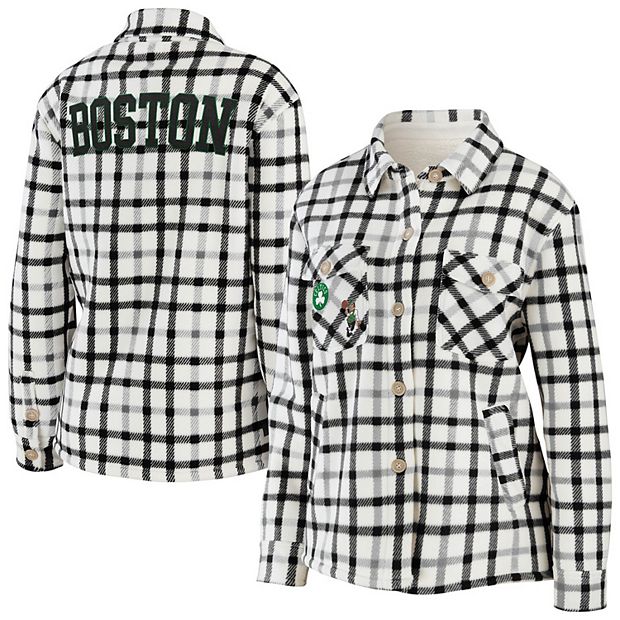 Women's WEAR by Erin Andrews Oatmeal Boston Celtics Plaid Button-Up Shirt  Jacket