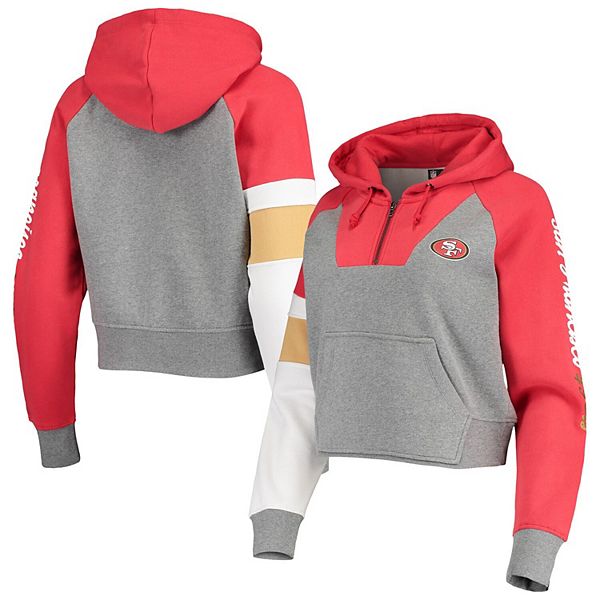 San Francisco 49ers Womens Crop Top Hoodie W/ Arm Stripes, Heather Gray