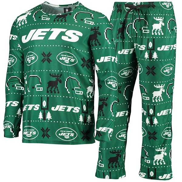 Men's FOCO Green New York Jets Wordmark Ugly Pajama Set