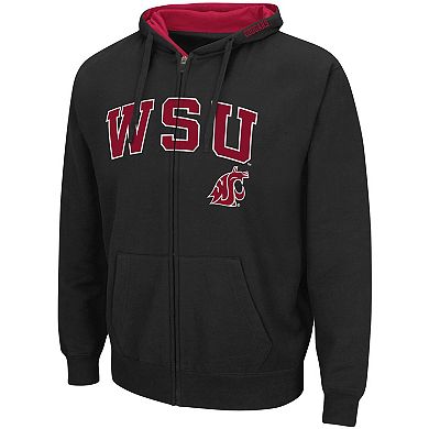 Men's Colosseum Black Washington State Cougars Arch & Logo 3.0 Full-Zip Hoodie