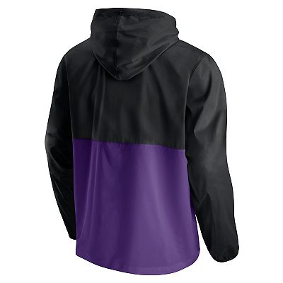 Men s Fanatics Branded Black Purple Los Angeles Lakers Anorak Block Party Windbreaker Half Zip Hoodie Jacket