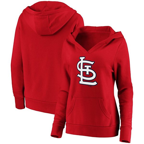 Women's Fanatics Branded Red St. Louis Cardinals Official Logo Crossover  V-Neck Pullover Hoodie