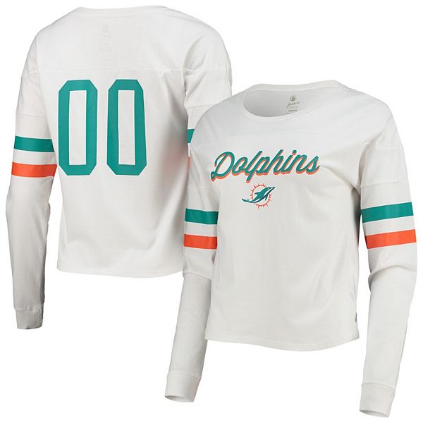 Juniors White Miami Dolphins Carli Crop Long Sleeve T-Shirt