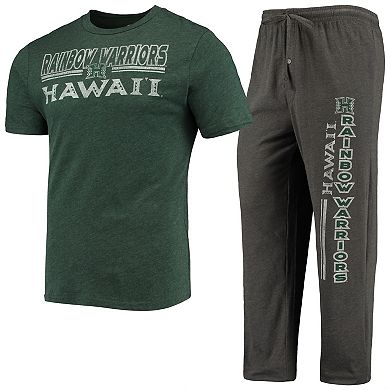 Men's Concepts Sport Heathered Charcoal/Green Hawaii Warriors Meter T-Shirt & Pants Sleep Set