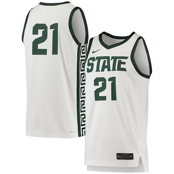 Nike #21 Michigan State Spartans White/Green Replica Basketball Jersey