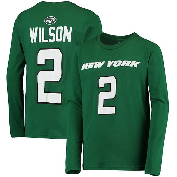 Youth Zach Wilson Green New York Jets Mainliner Player Name & Number Long Sleeve TShirt
